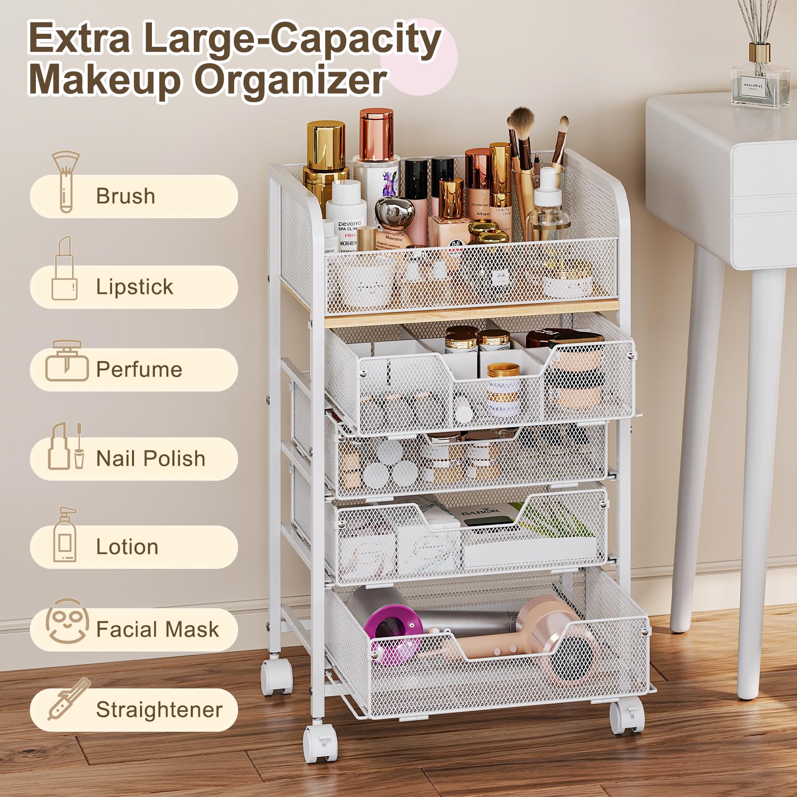 Hongtamoya almacenamiento versátil para baño o dormitorio, manteniendo orden diario.