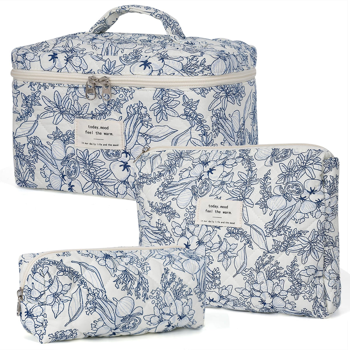 Honitty bolsa de maquillaje acolchada con diseño floral, ideal para viaje y organización.