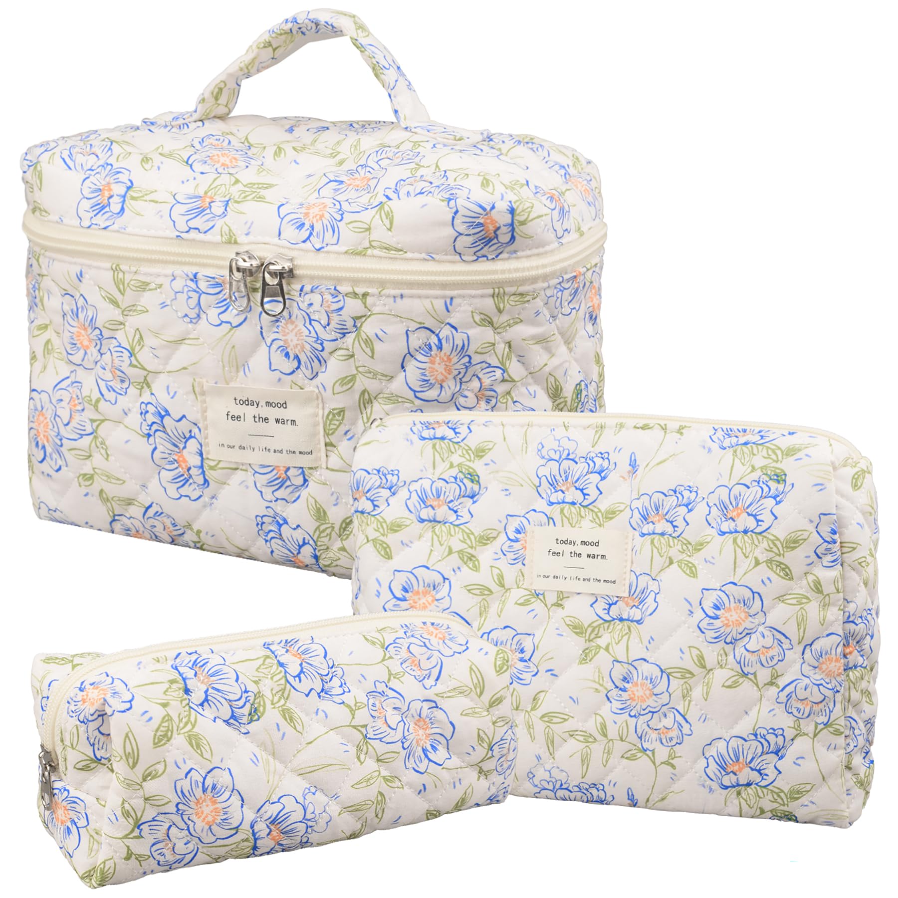 Honitty bolsa de maquillaje acolchada con diseño floral para almacenamiento organizado.