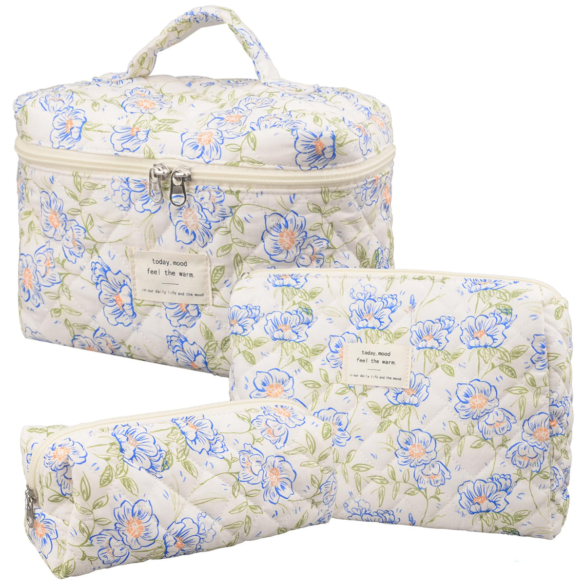 Honitty bolsa de maquillaje acolchada con diseño floral para almacenamiento organizado.