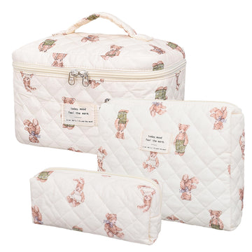 Honitty bolsa de maquillaje acolchada floral grande para organizar cosméticos durante viajes