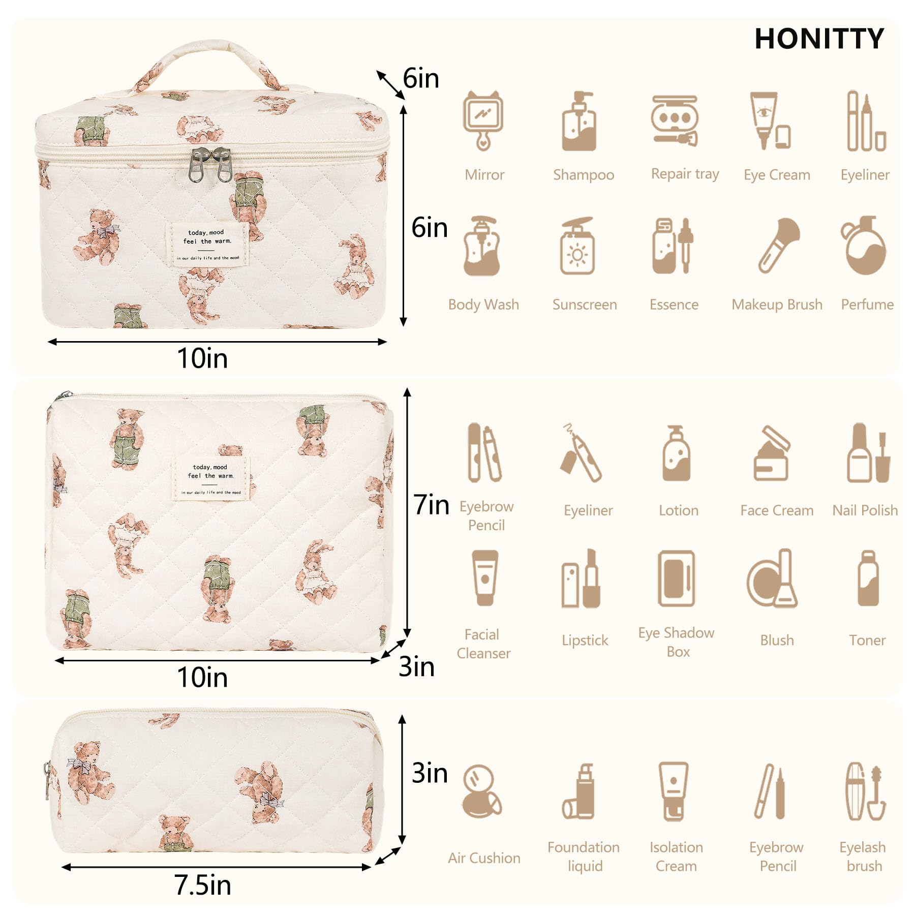 Honitty bolsa de maquillaje acolchada floral mediana, ideal para uso diario y salidas