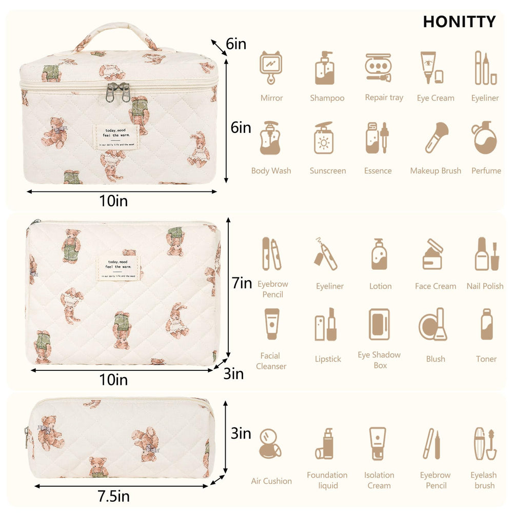 Honitty bolsa de maquillaje acolchada floral mediana, ideal para uso diario y salidas