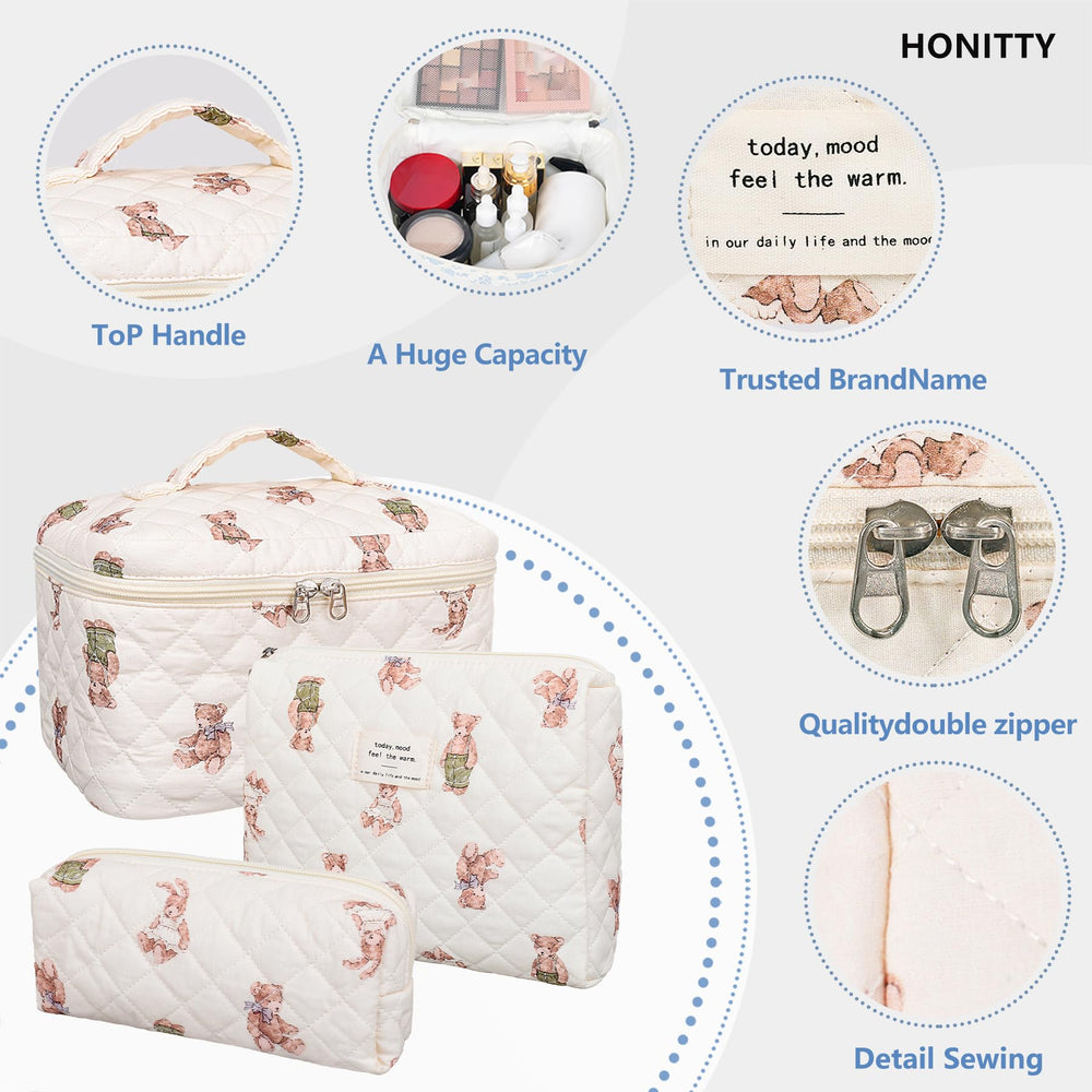 Honitty bolsa de maquillaje acolchada floral pequeña para bolsos compactos