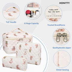 Honitty bolsa de maquillaje acolchada floral pequeña para bolsos compactos