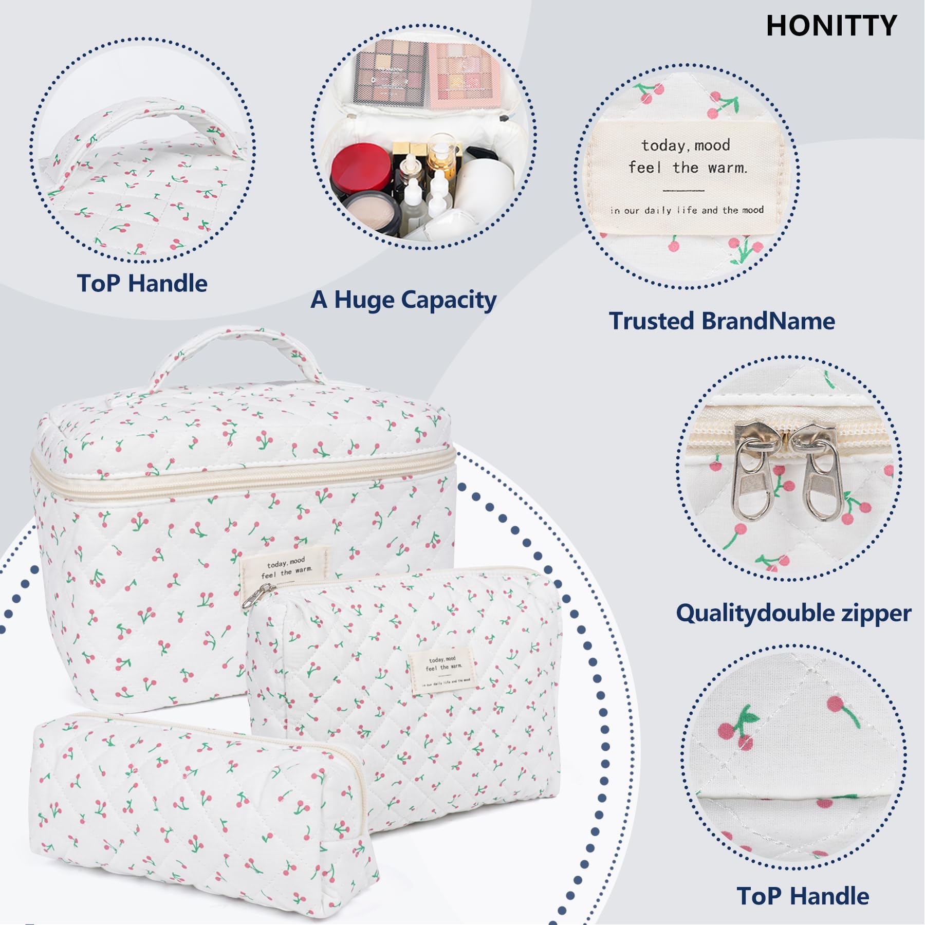 Honitty bolsa de algodón ligera para llevar maquillaje y cepillos con comodidad.