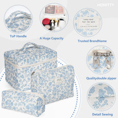 Honitty bolsa maquillaje floral acolchada, detalle de cremallera suave para uso diario.