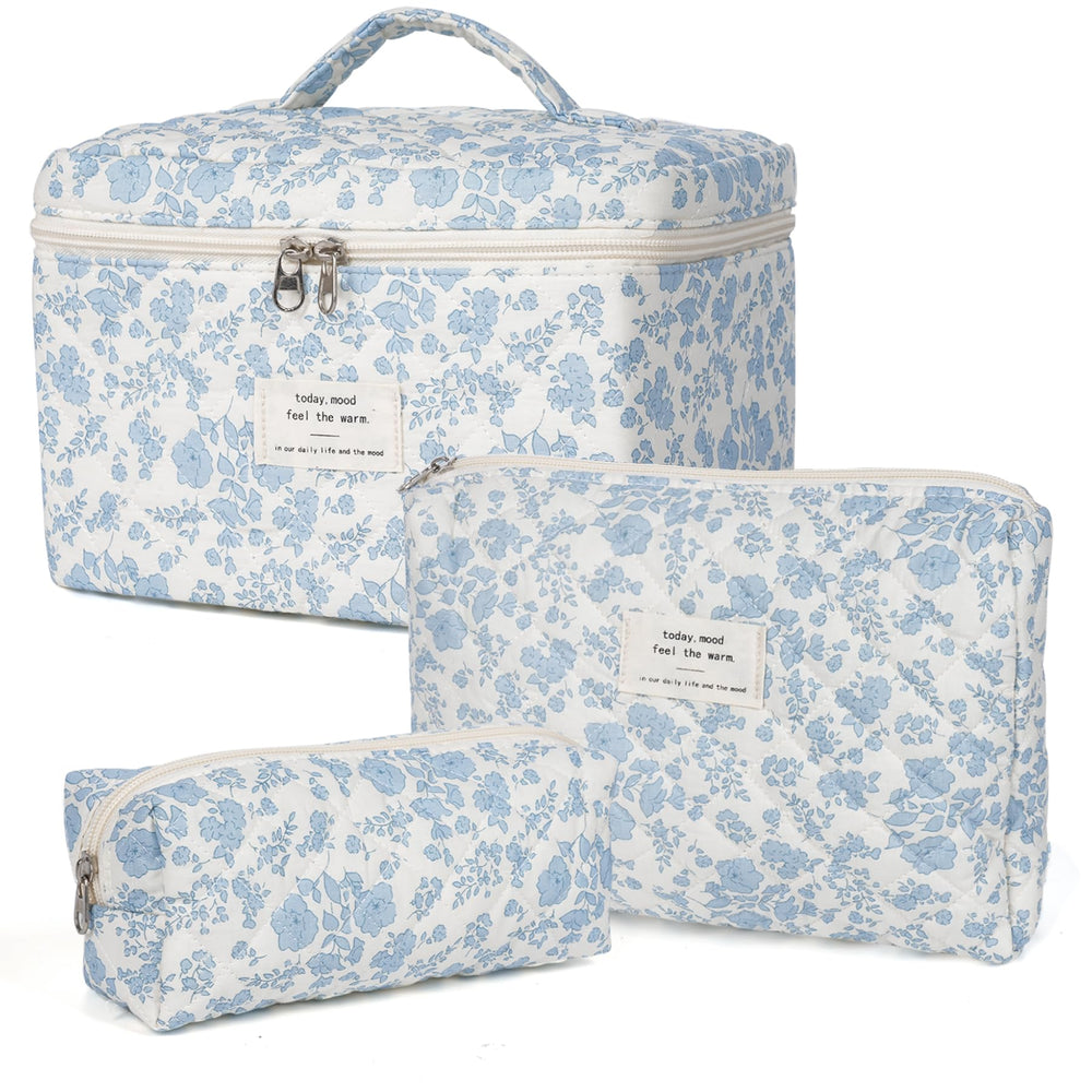 Honitty bolsa maquillaje floral acolchada, vista frontal, ideal para viajar y organizar cosméticos.
