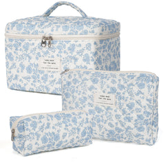 Honitty bolsa maquillaje floral acolchada, vista frontal, ideal para viajar y organizar cosméticos.