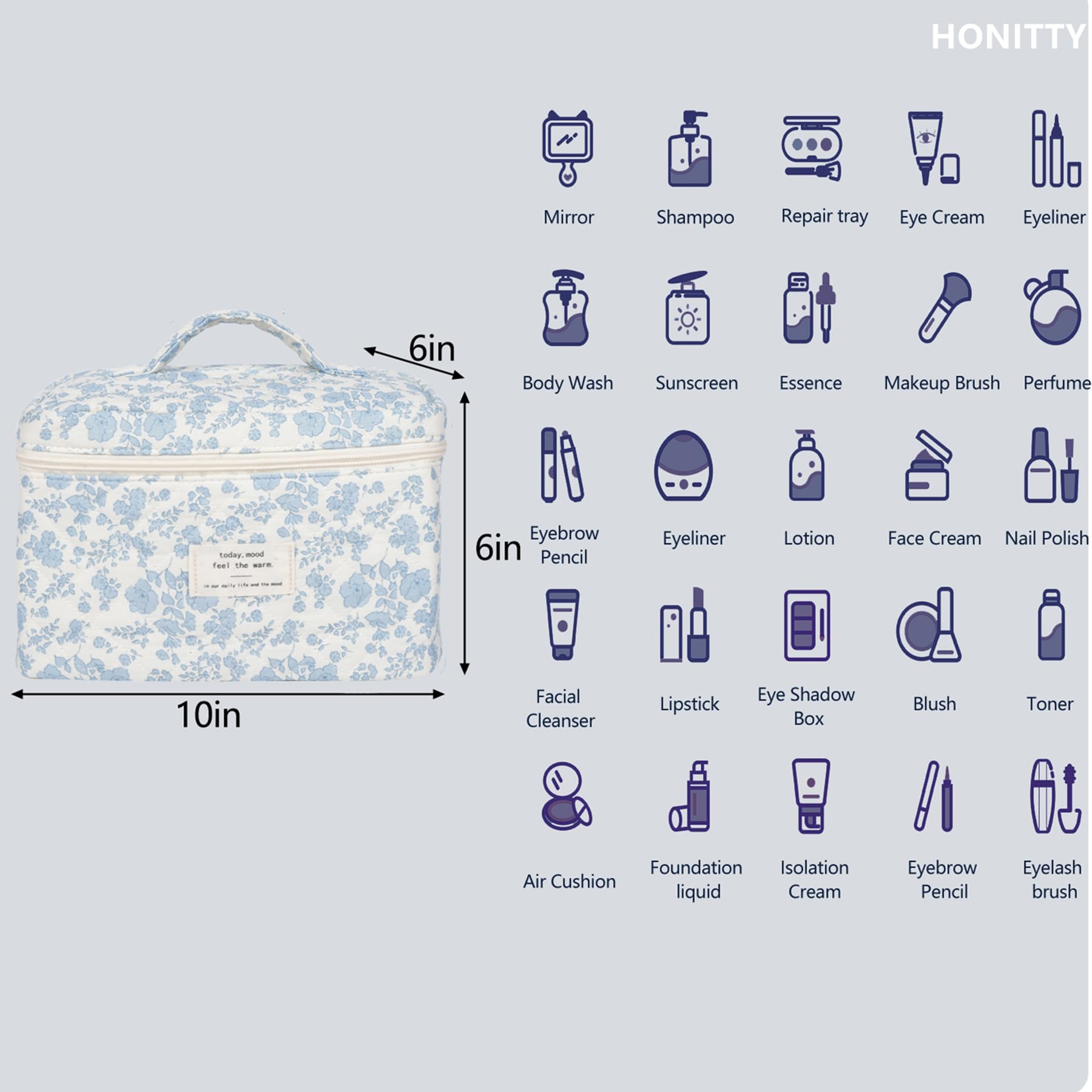 Honitty bolsa maquillaje floral compartimentos interior, mantiene productos separados y fáciles de localizar.
