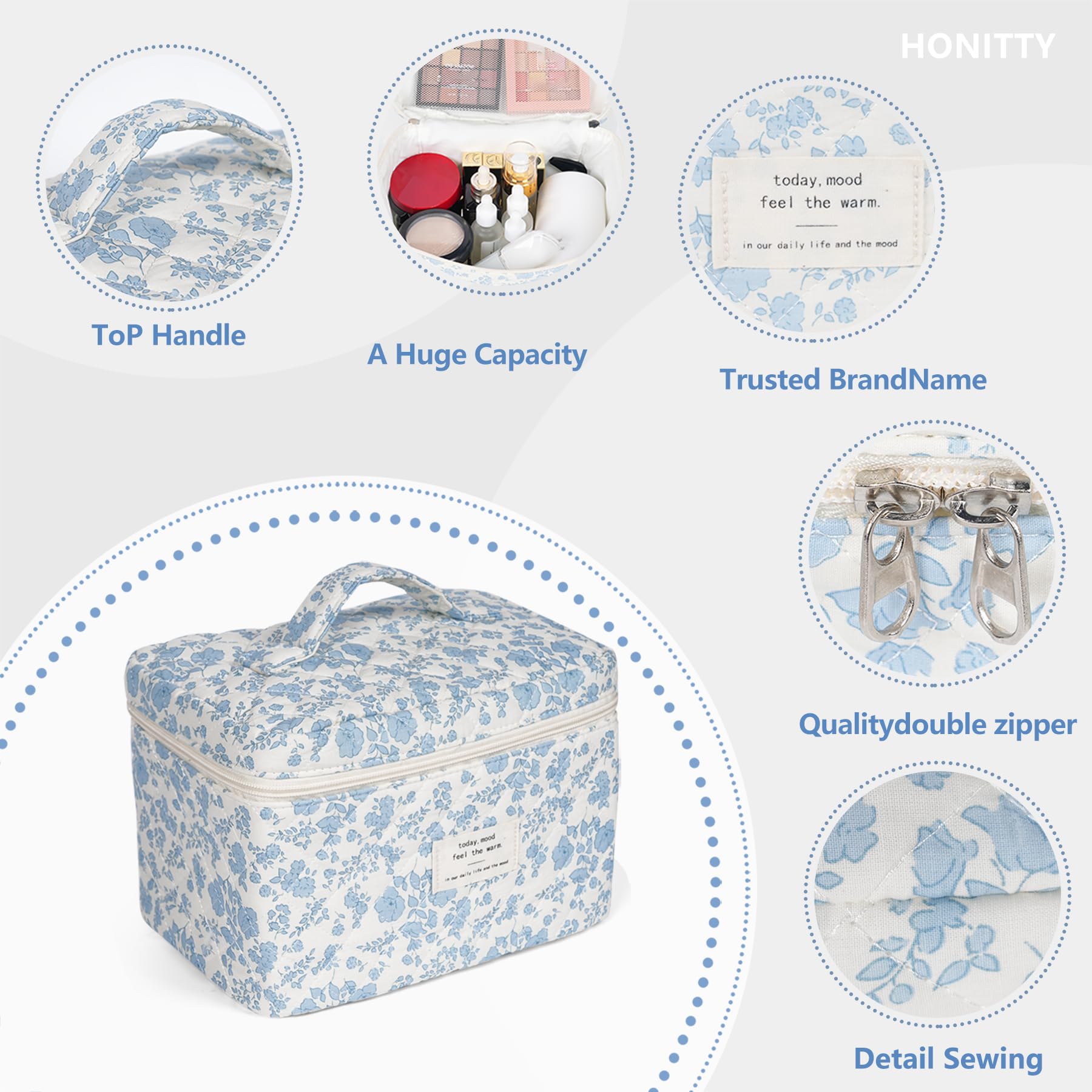 Honitty bolsa maquillaje viaje plegada, tamaño compacto para maletas sin ocupar mucho espacio.