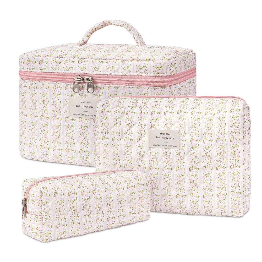 Honitty bolso de maquillaje acolchado floral grande, ideal para organizar cosméticos.
