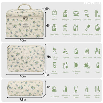 Honitty conjunto de 3 bolsos de maquillaje con tamaños diferentes para ordenar artículos.