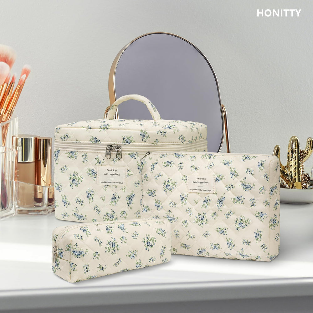 Honitty estuche cosméticos de viaje floral para organizar esenciales.