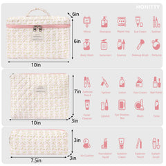 Honitty kit de bolsas de maquillaje 3 piezas para viajes y organización.