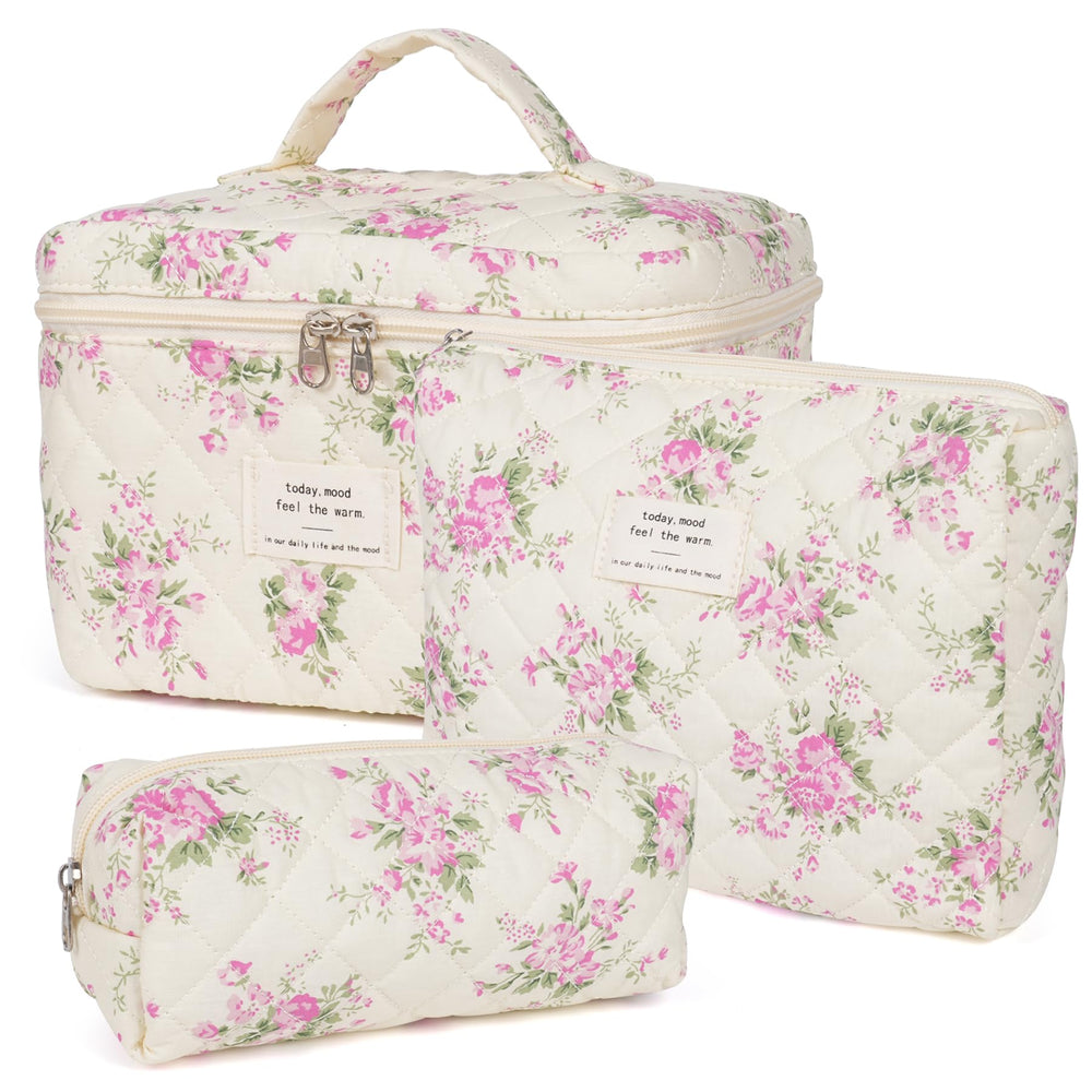 Honitty neceser maquillaje floral grande, ideal para viajar con cosméticos voluminosos.