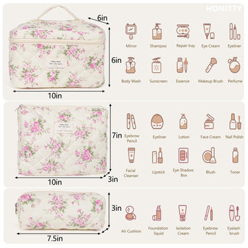 Honitty neceser maquillaje floral mediano, perfecto para organización diaria.