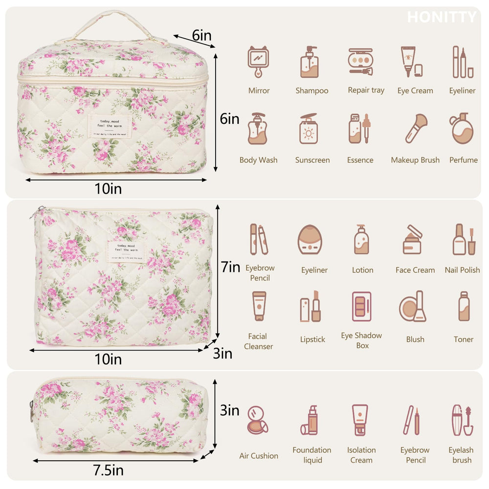 Honitty neceser maquillaje floral mediano, perfecto para organización diaria.