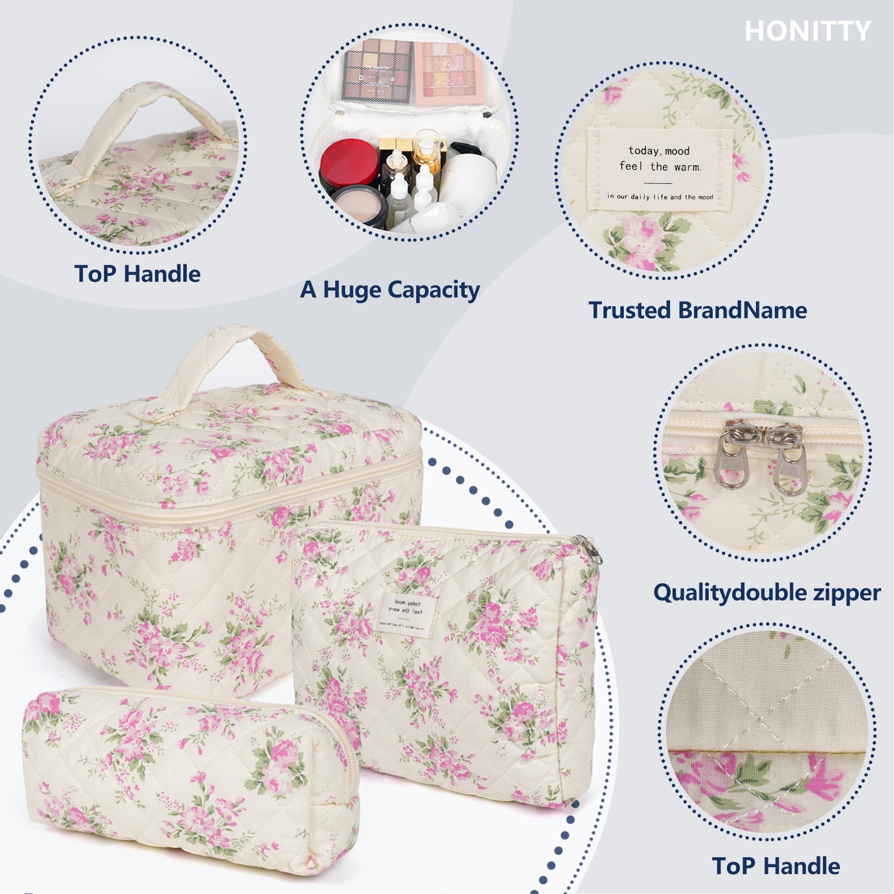Honitty neceser maquillaje floral pequeño, para objetos esenciales.