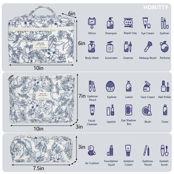 Honitty juego de tres bolsas de maquillaje con diferentes tallas para ordenar productos.