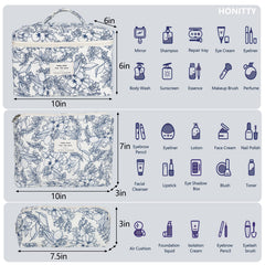 Honitty juego de tres bolsas de maquillaje con diferentes tallas para ordenar productos.