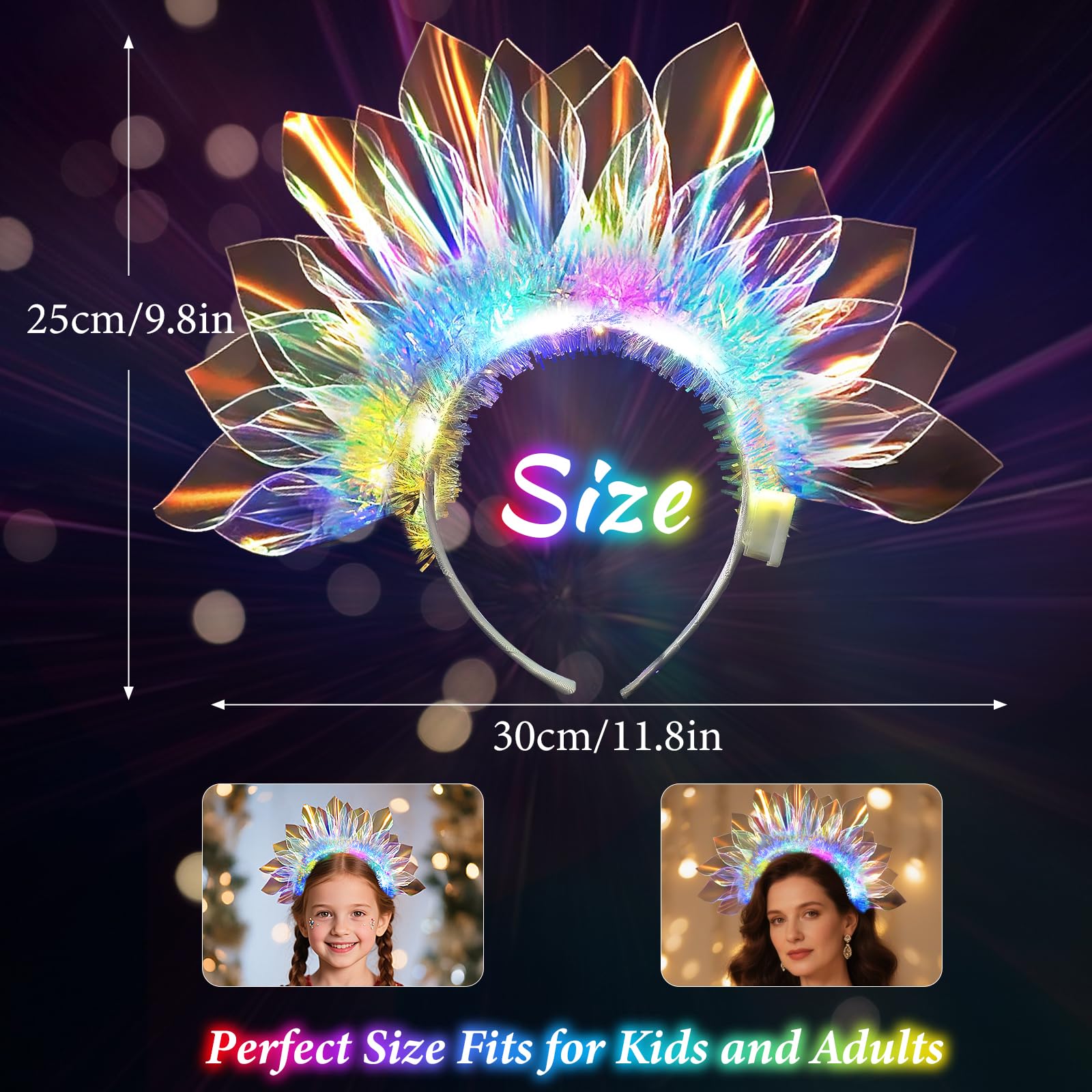 Diadema LED HONLYNE con modos de iluminación para looks variados.