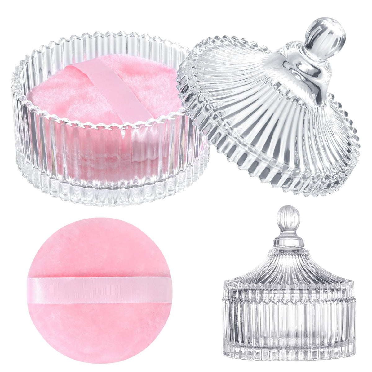 Esponja de polvo para cuerpo HONSIO con estuche de cristal para aplicación suave.