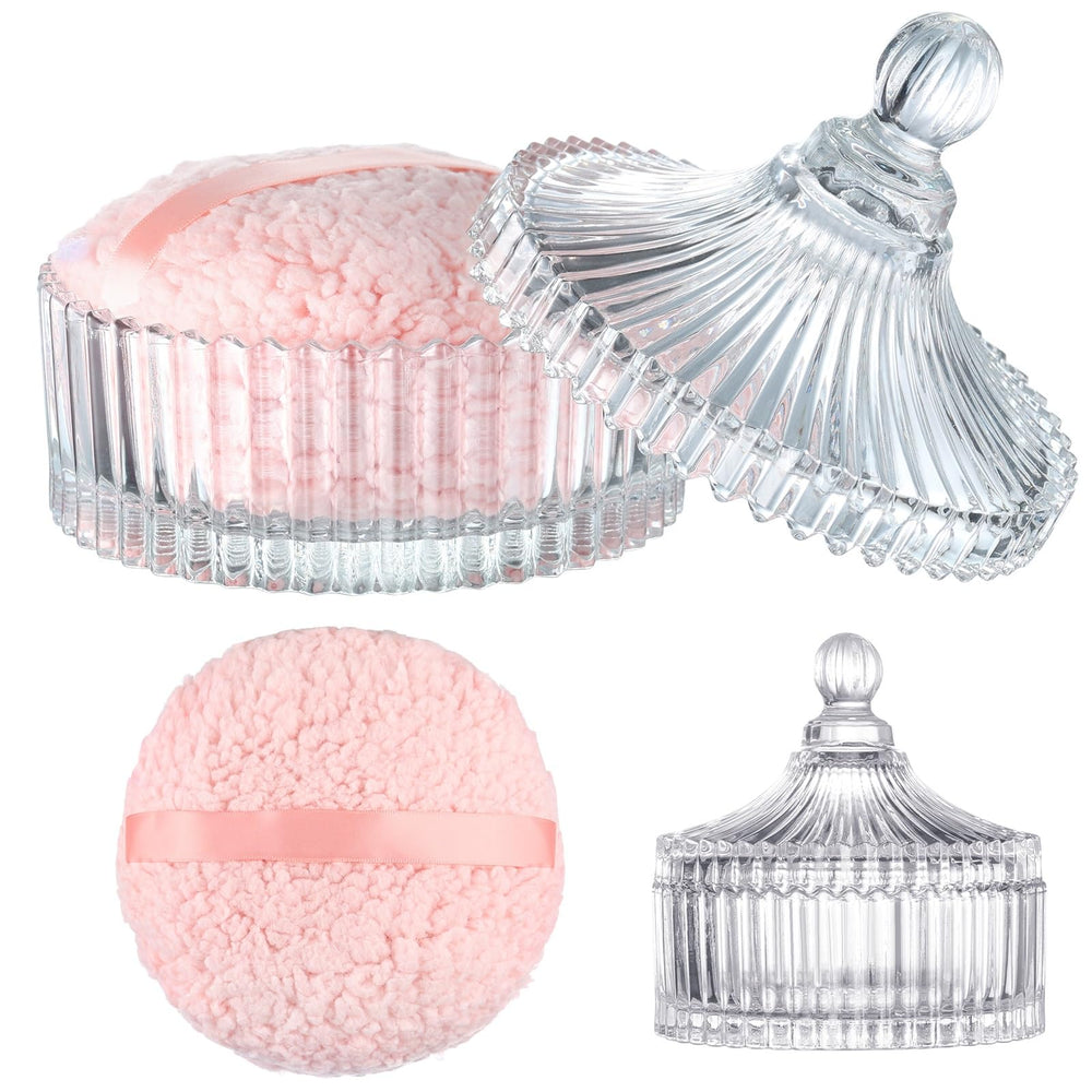HONSIO puff extralarge con jarrón de cristal, ideal para almacenar polvo corporal.