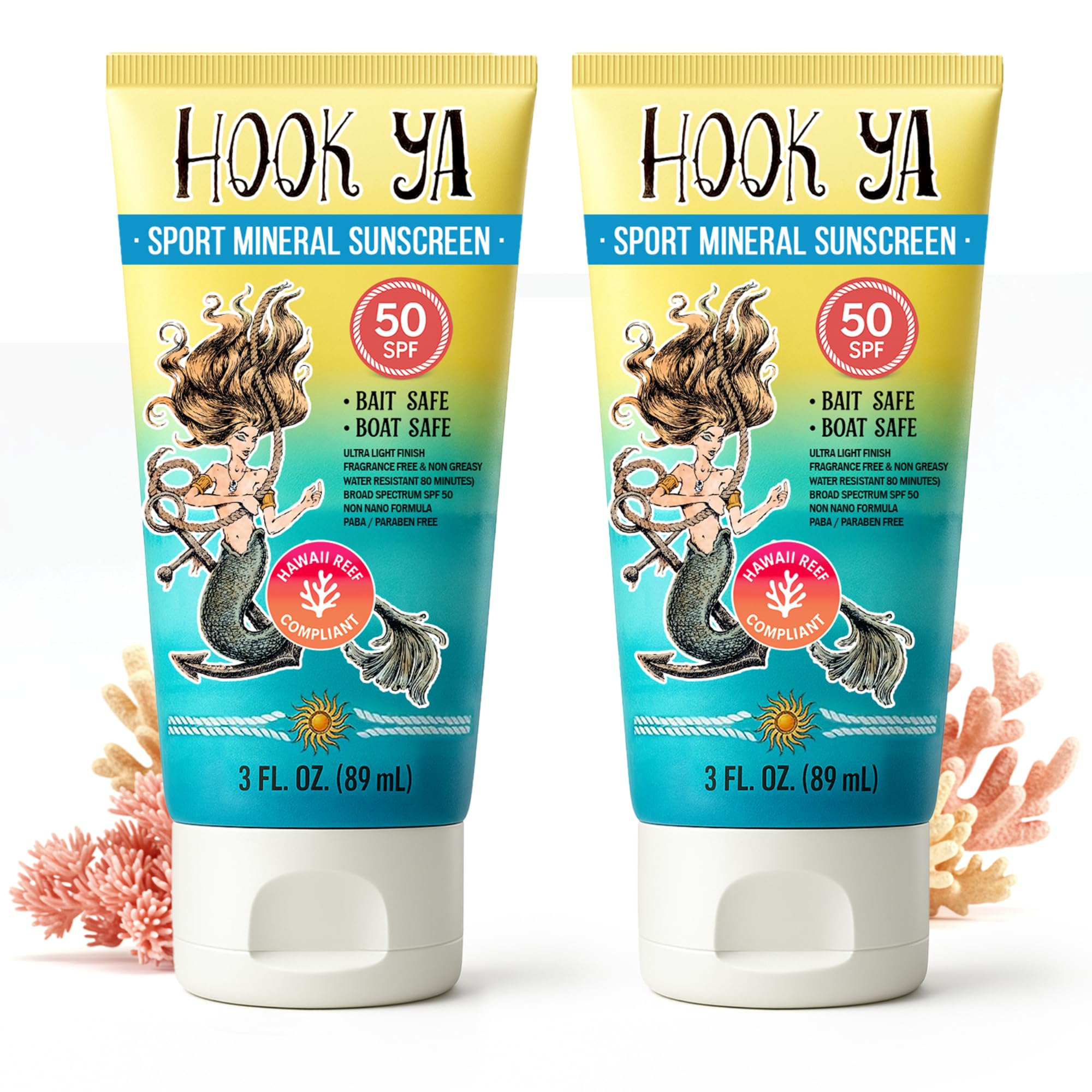 Protector solar mineral Hook'Ya Hawaii Reef, botella 3oz para playa y viaje.