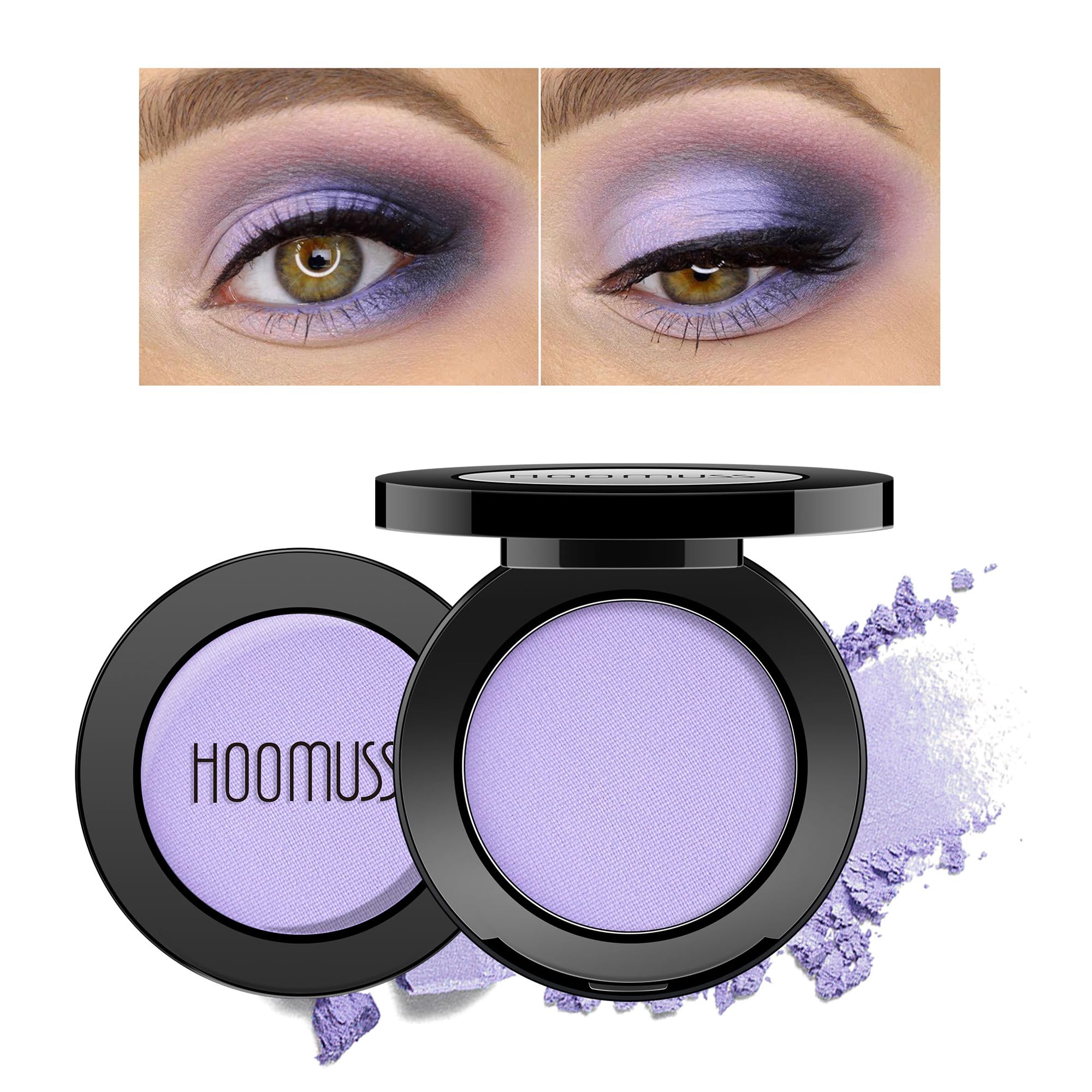 HOOMUSS sombra de ojos morada mate en paleta prensada para resultados duraderos.