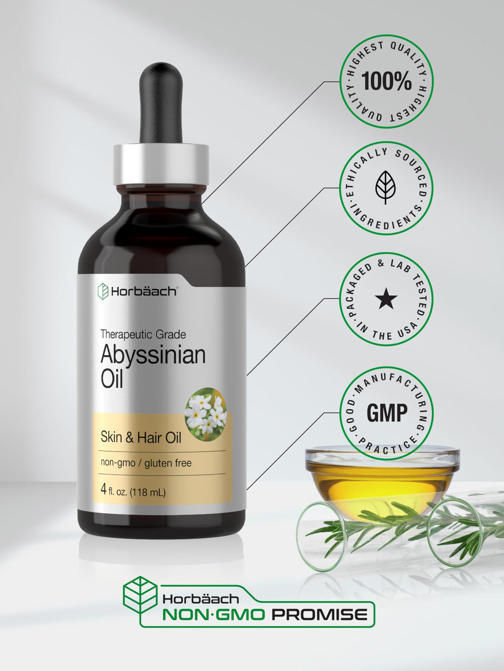 Aceite Abyssiniano Horbaach con ingredientes puros para cuidado diario