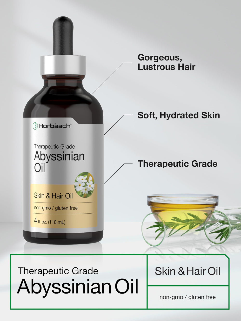 Aceite Horbaach Abyssiniano para piel y cabello, resultados naturales