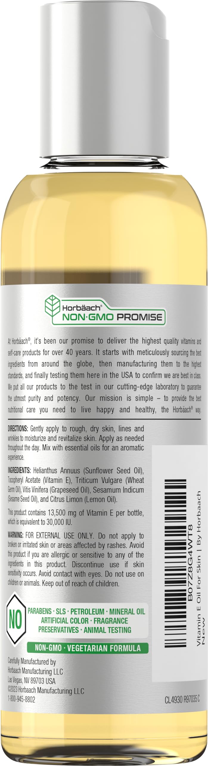 Horbaach Aceite de Vitamina E para rostro, aplicación diaria para nutrición