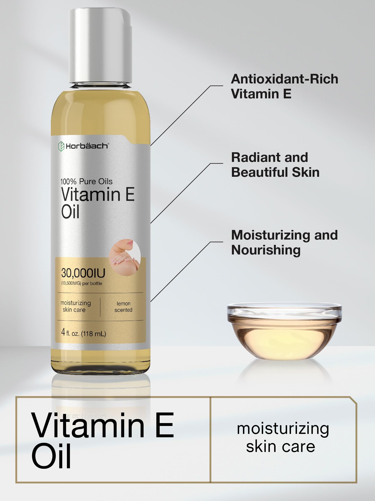 Horbaach Aceite de Vitamina E con aroma a limón, sensación refrescante