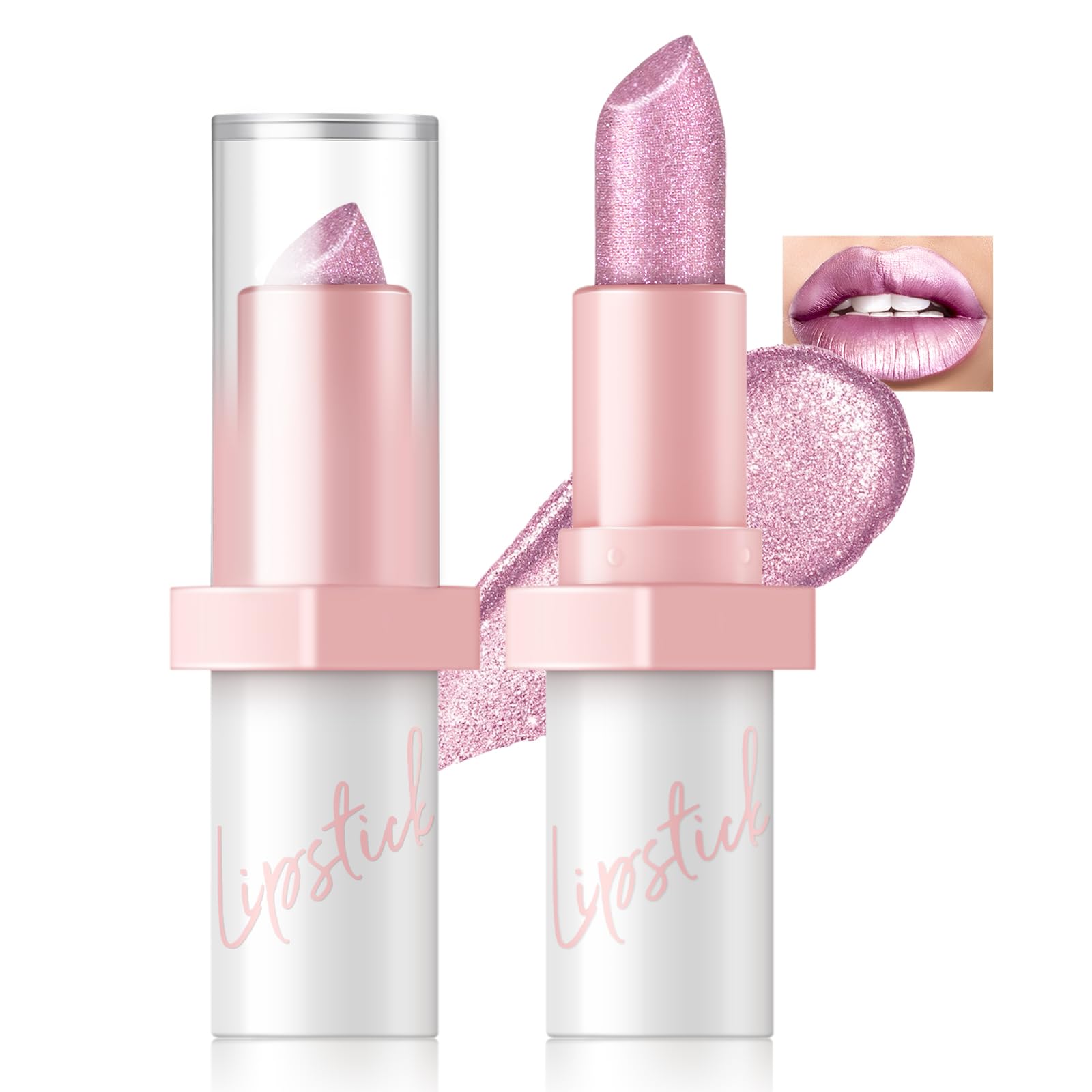 Barra de labios HOSAILY metalizada rosa brillante para un acabado deslumbrante.