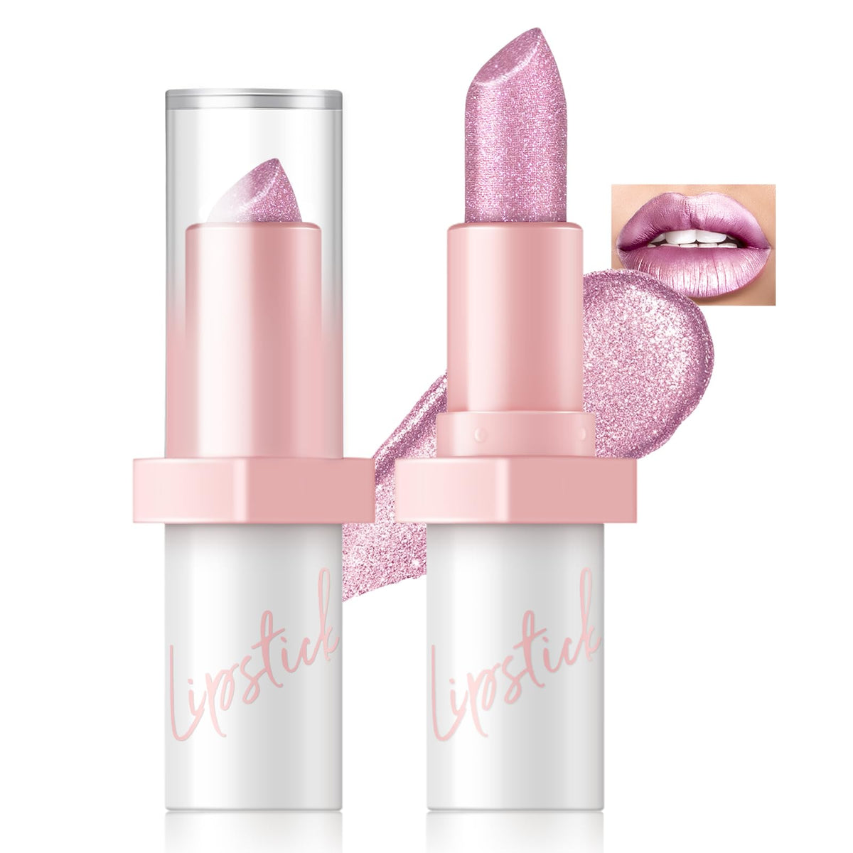 Barra de labios HOSAILY metalizada rosa brillante para un acabado deslumbrante.