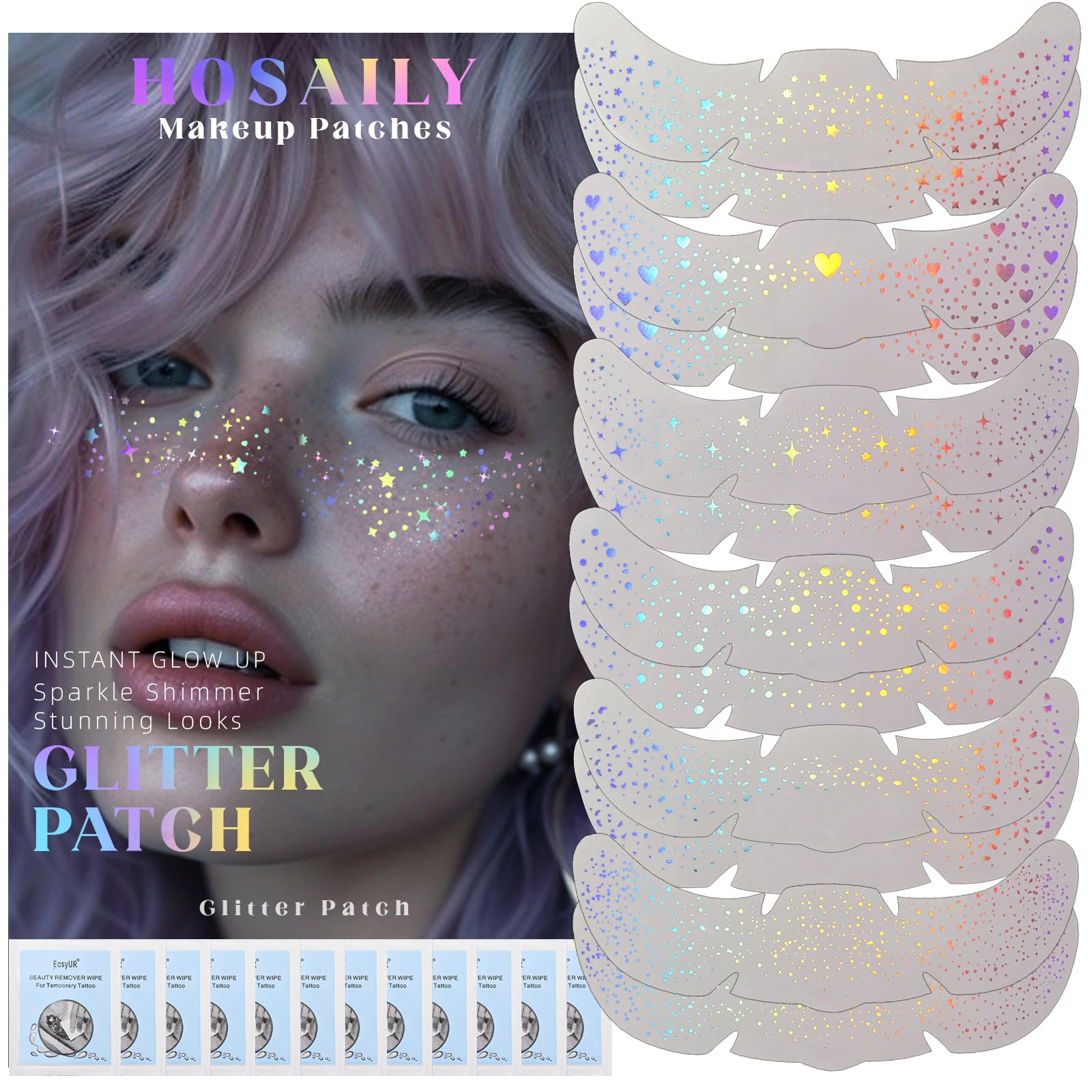 Pecas holograficas de HOSAILY con brillo arcoiris para look festivo