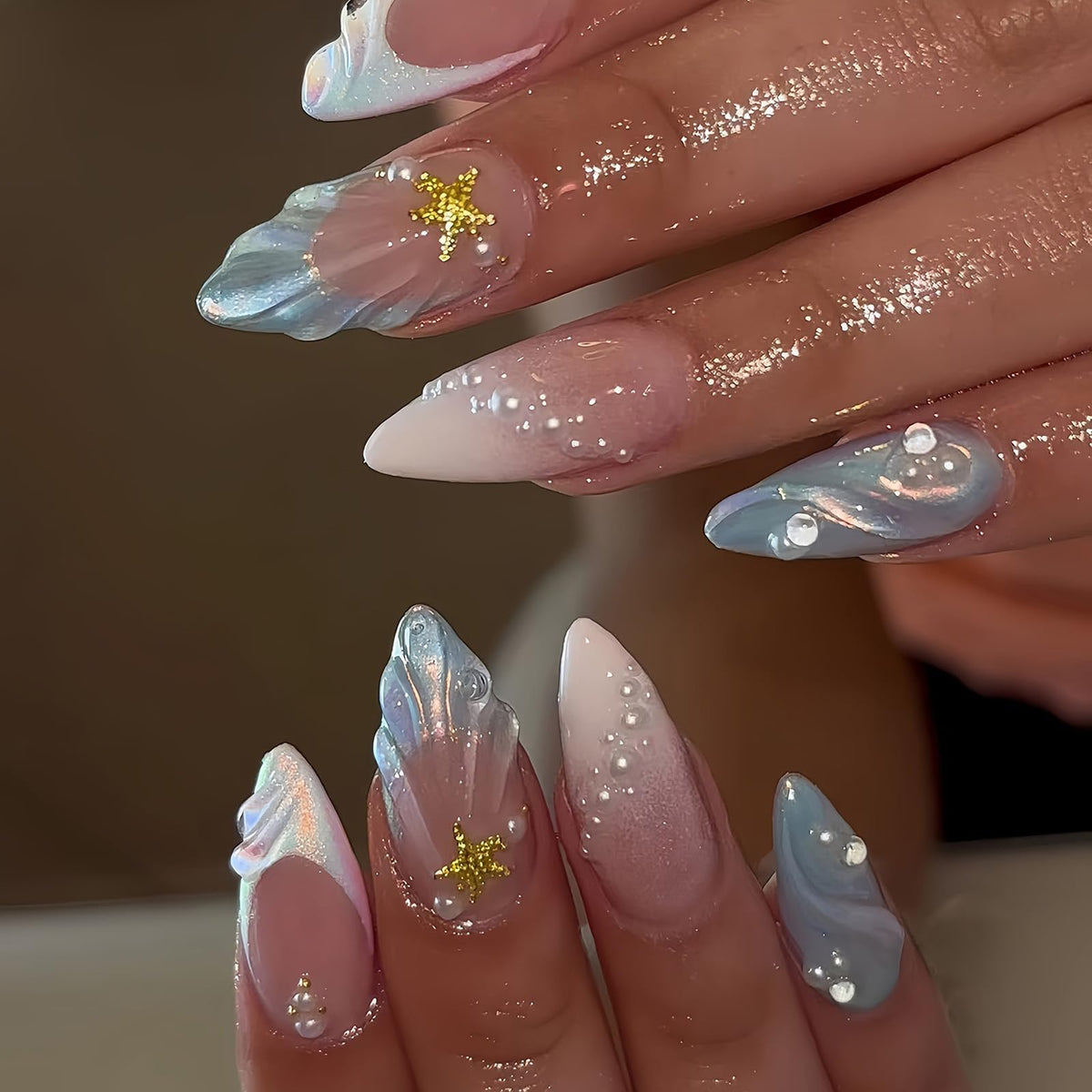 Uñas 3D de HOSAILY para verano en la playa con brillo duradero.