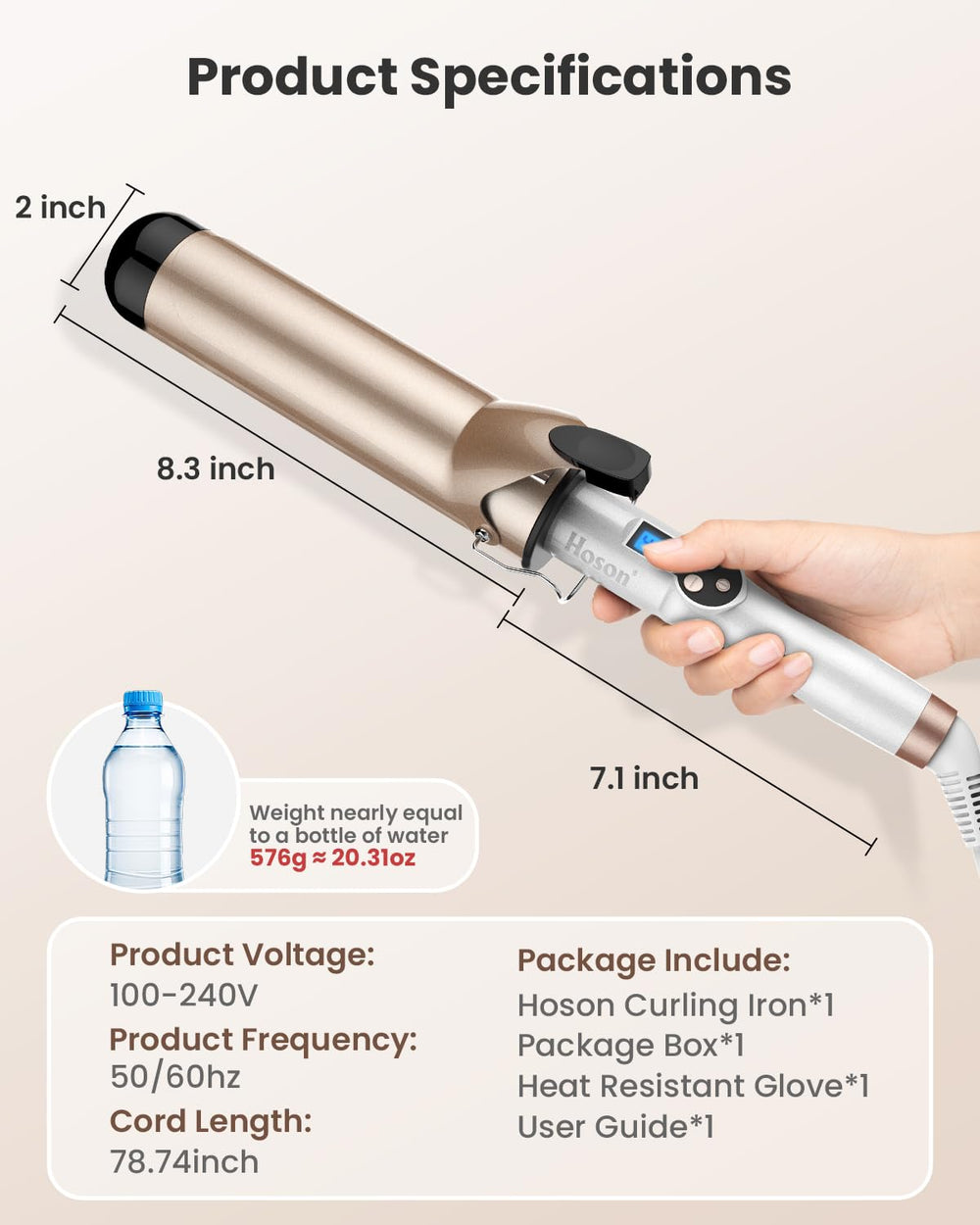Hoson con 10 niveles de calor de 225-450°F para diferentes tipos de cabello.