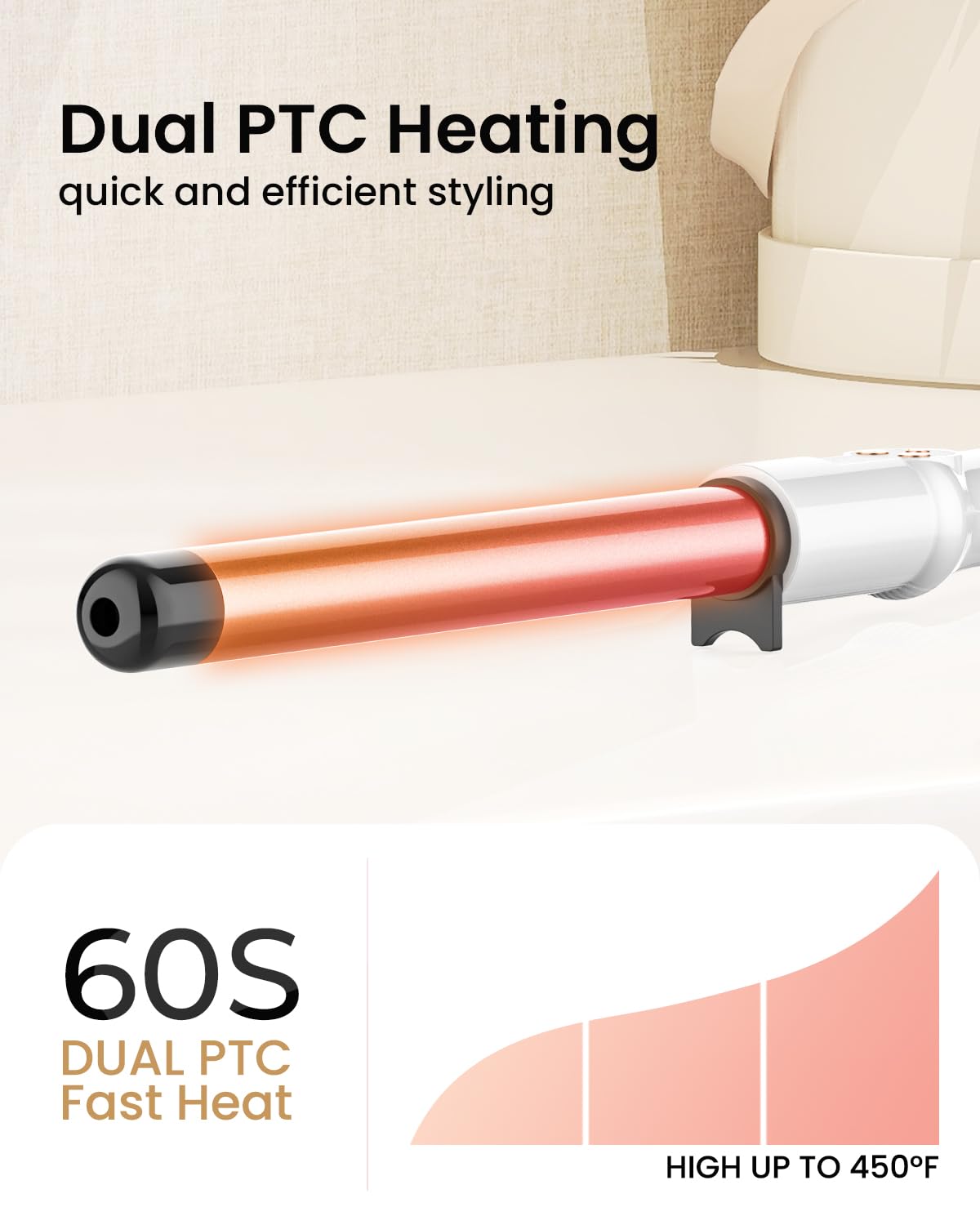 Hoson tecnología PTC para calentamiento rápido, ideal para styling en minutos.