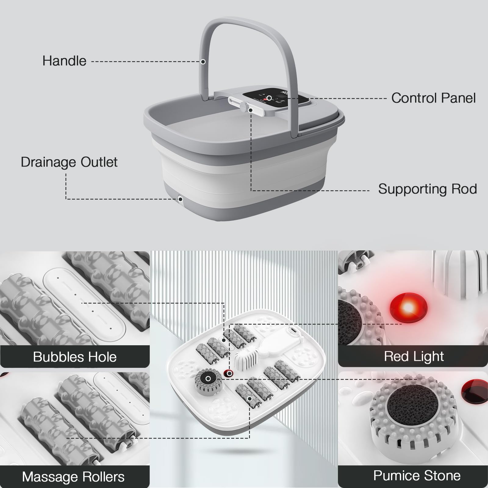 HOSPAN Pie Spa con asa frontal y drenaje para uso seguro