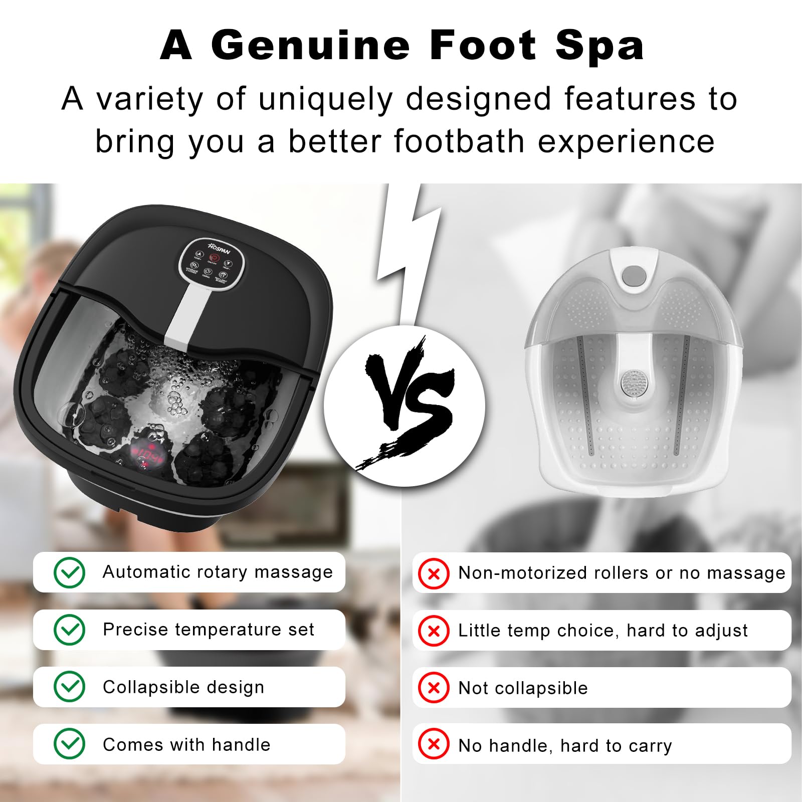 HOSPAN spa para pies con burbujas y calor para una experiencia suave en casa.