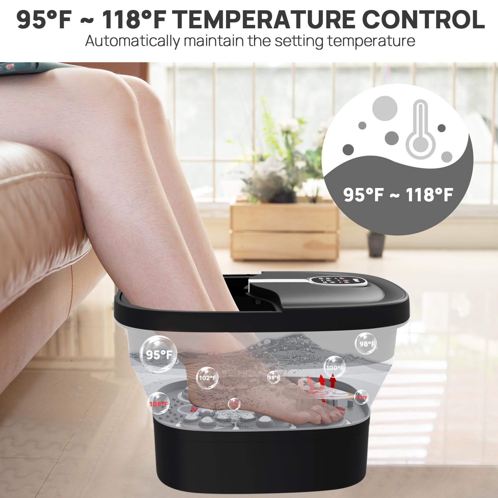 HOSPAN spa para pies con pantalla LED y temperatura ajustable para sesiones claras.