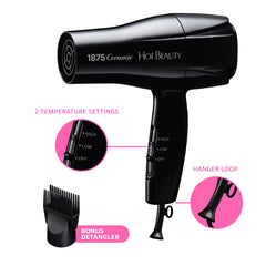 Hot Beauty 1875 interruptor deslizante: ajuste fácil de temperatura y velocidad.