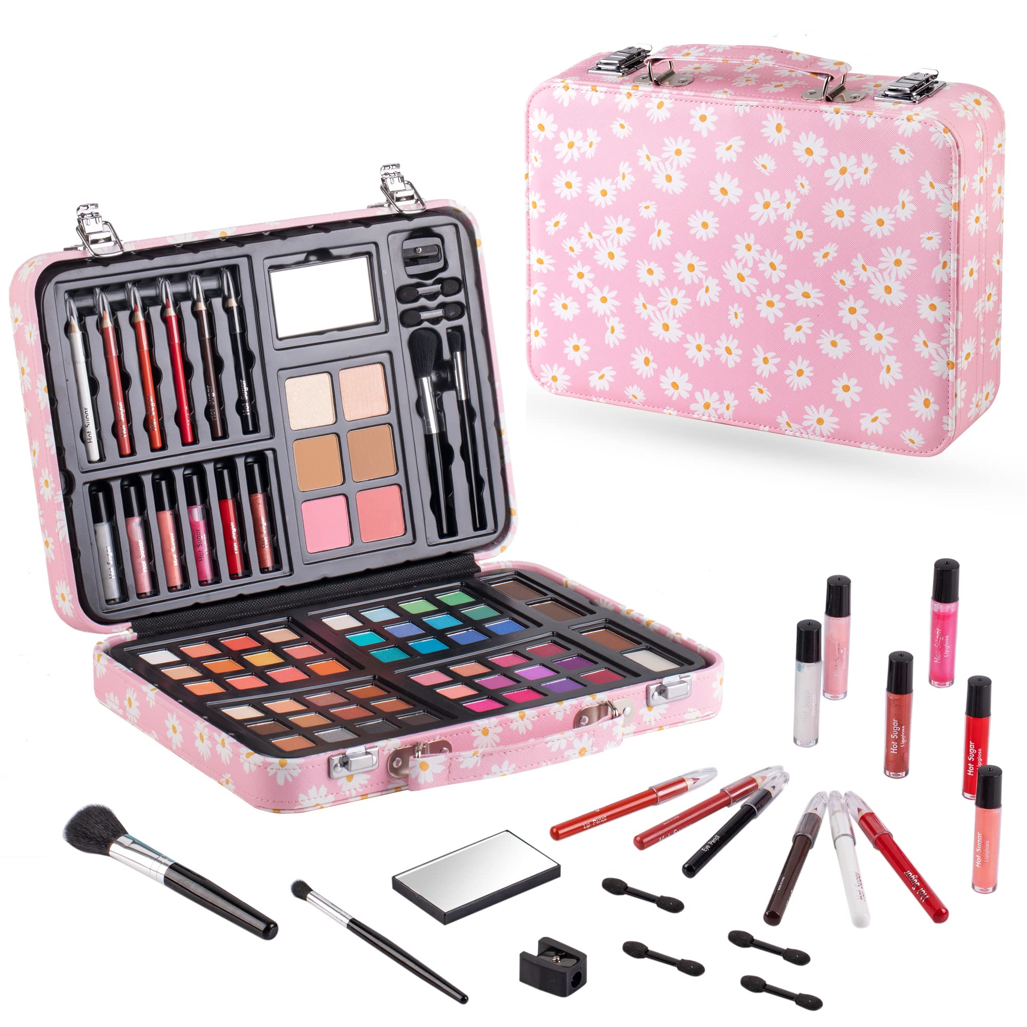 Hot Sugar estuche de maquillaje Daisy rosa frontal, perfecto para guardar todo en un solo lugar.