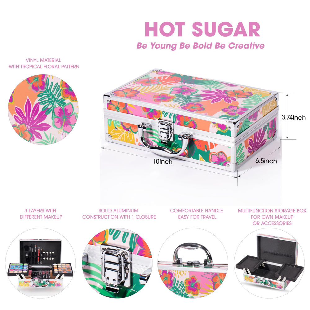 Hot Sugar estuche maquillaje portátil, aluminio reforzado, ideal para viajar y fiestas.