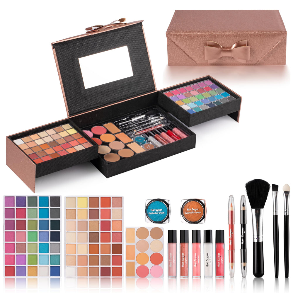Hot Sugar kit maquillaje para adolescentes con estuche rosado, ideal para viaje y uso diario.