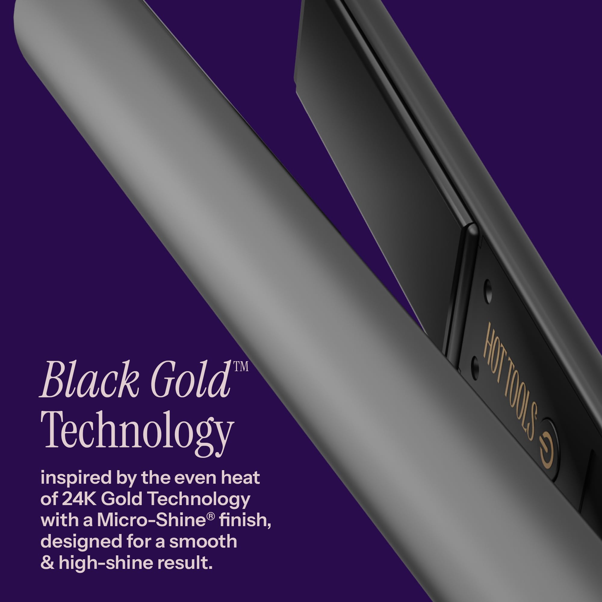 Hot Tools Pro Artist Black Gold Ionic plancha con bordes redondeados para rizos y ondas definidos.