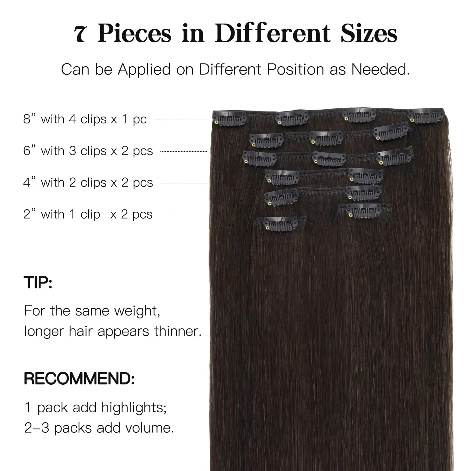 HOTBANANA Extensiones Remy clip en 18 pulgadas con brillo natural.