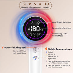 HOTLIFE secador plasma boquilla magnética 360°, peinado rápido y flexible.